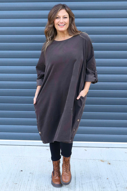 Deborah Needlecord Dress Cocoa - Image 1
