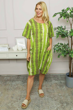 Milana Pattern Linen Dress Green