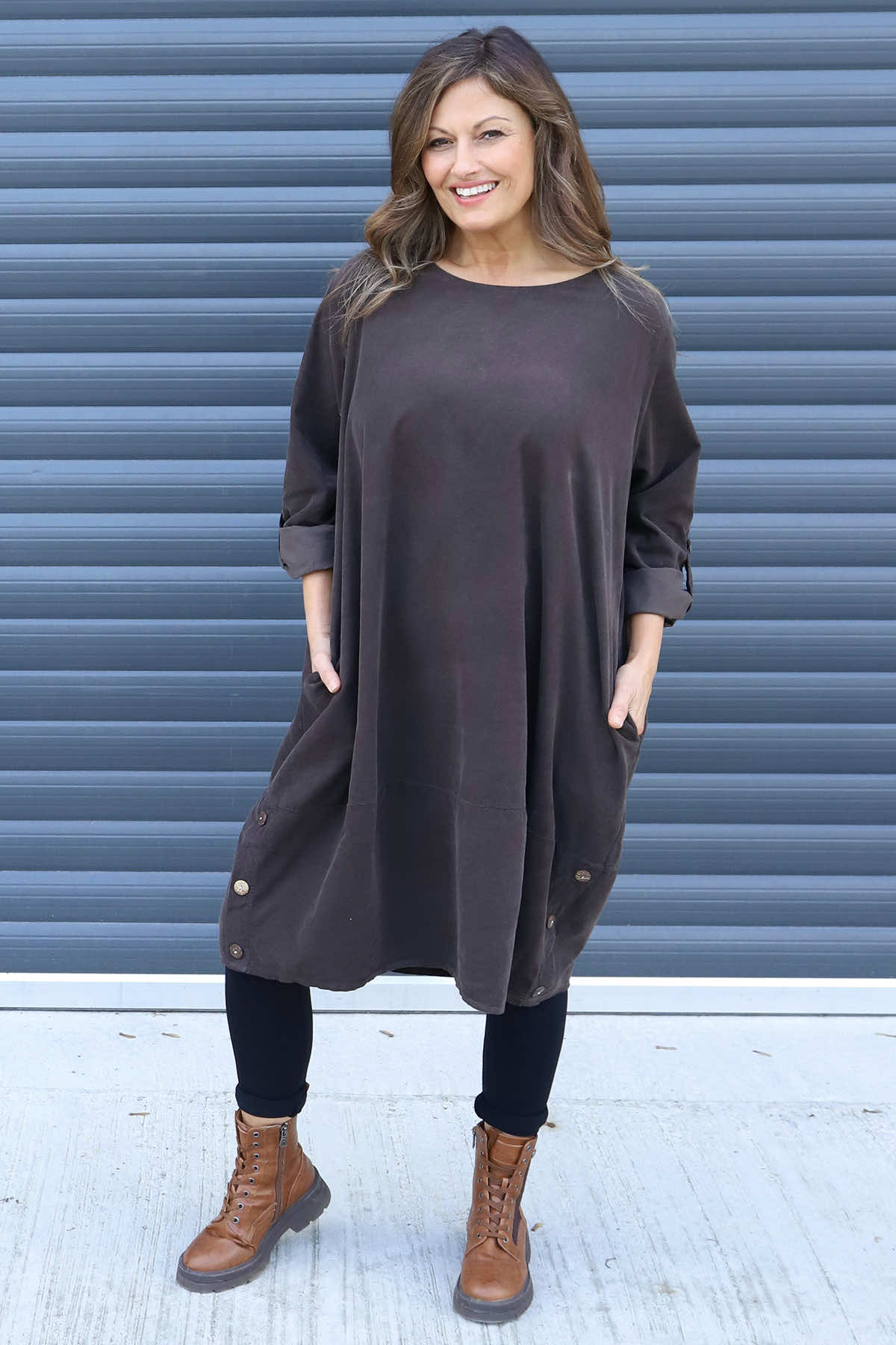 Deborah Needlecord Dress Cocoa