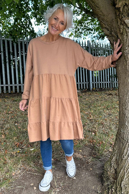 Sheriam Needlecord Tiered Cotton Tunic Camel