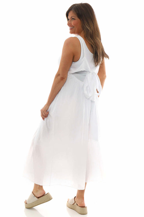 Julia Bow Back Cotton Dress White - Image 6