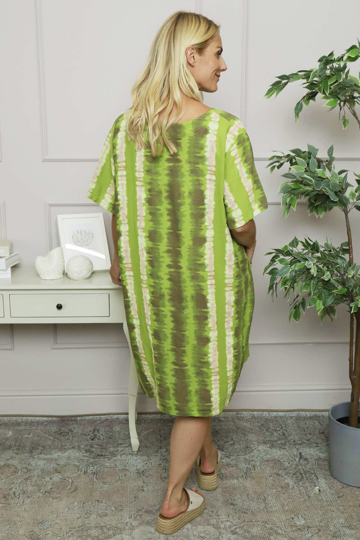 Milana Pattern Linen Dress Green