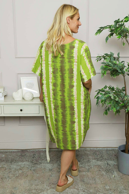 Milana Pattern Linen Dress Green - Image 4