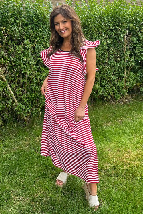 Aimee Stripe Dress Red