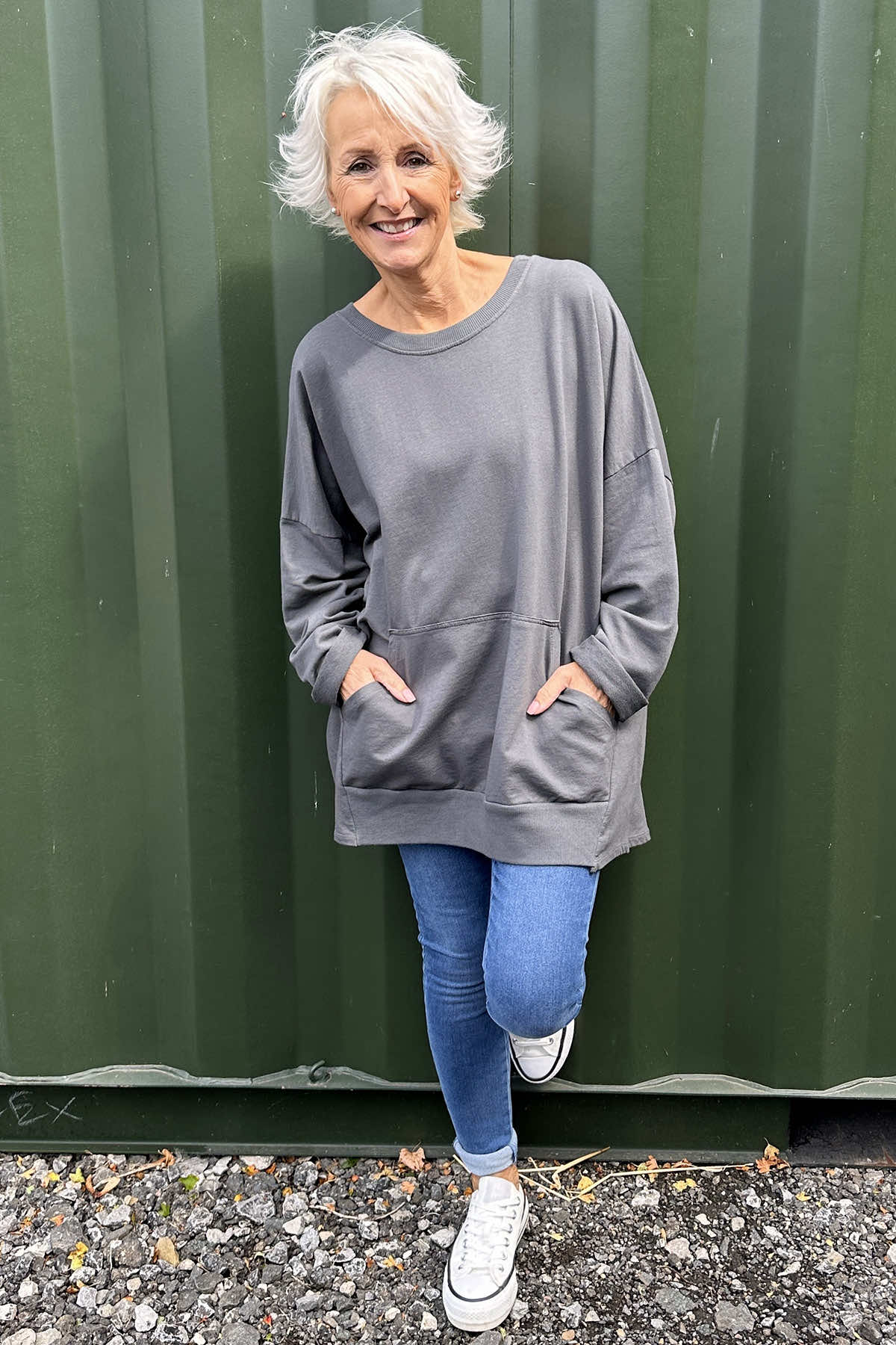 Samantha Pocket Cotton Top Mid Grey