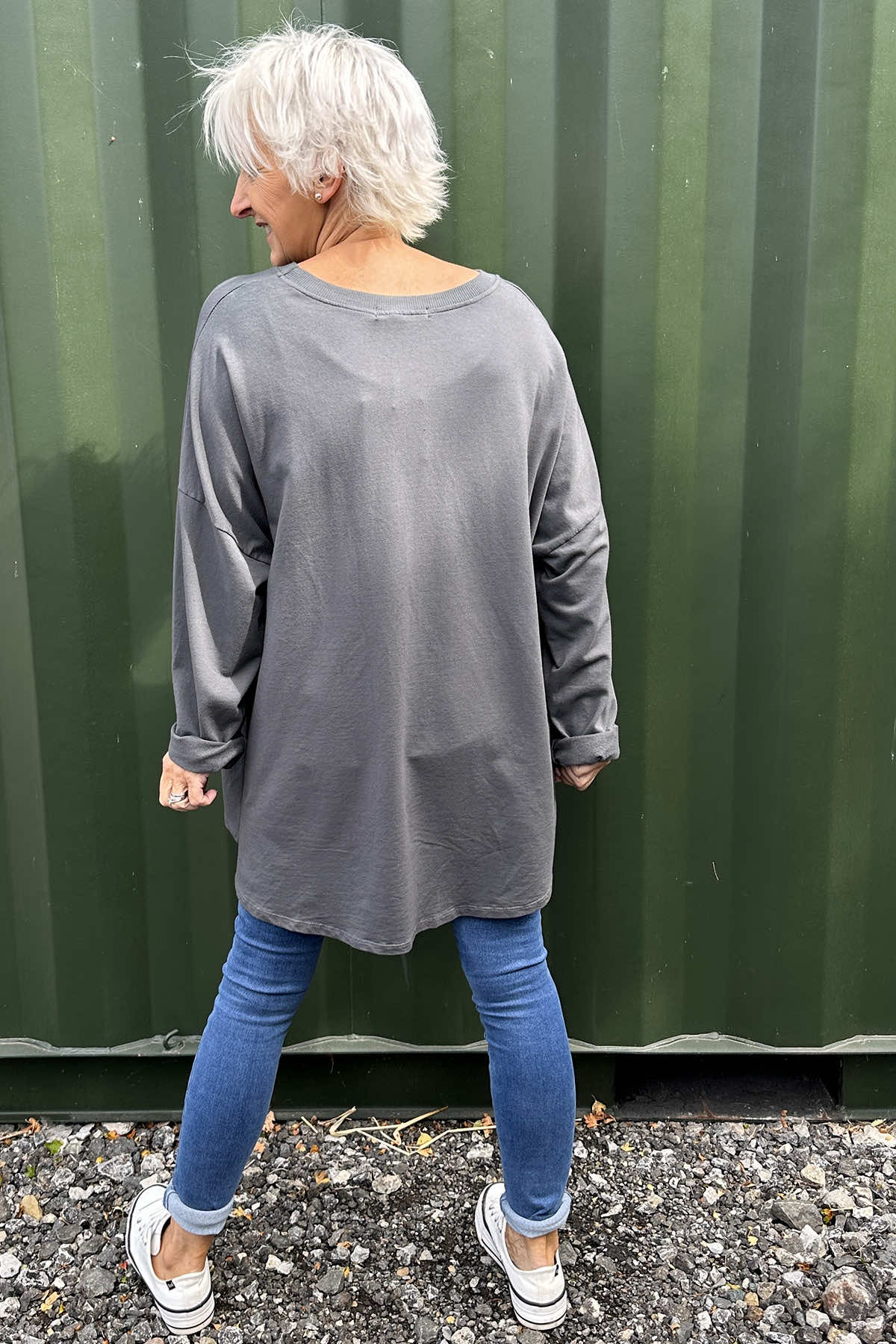 Samantha Pocket Cotton Top Mid Grey