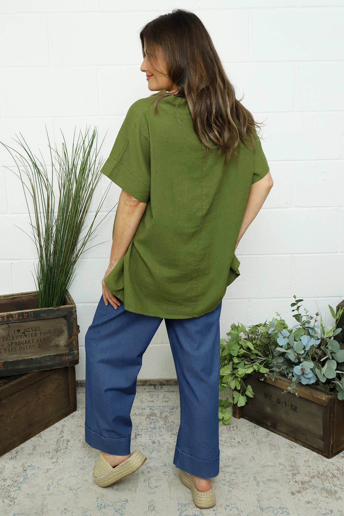 Haley Linen Top Olive