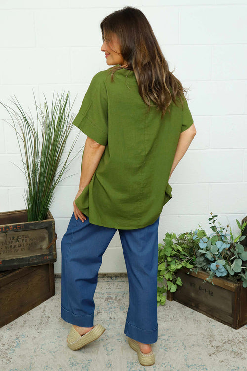Haley Linen Top Olive - Image 4