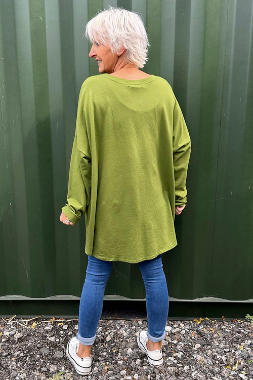 Samantha Pocket Cotton Top Olive - Image 4