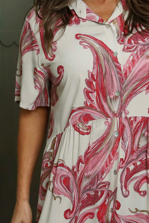 Jojo Print Button Dress Stone - Image 3