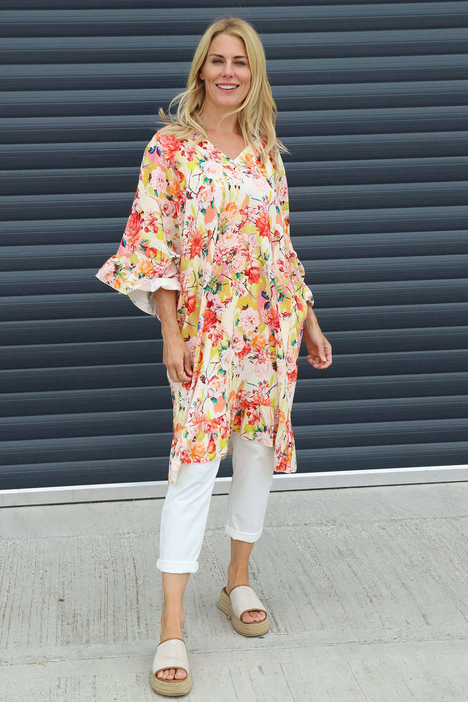 Tahlia Floral Linen Tunic Yellow
