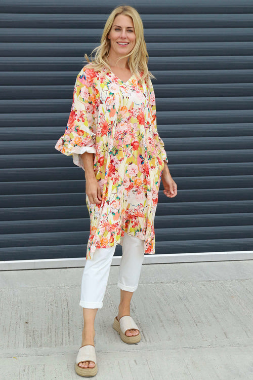 Tahlia Floral Linen Tunic Yellow - Image 3