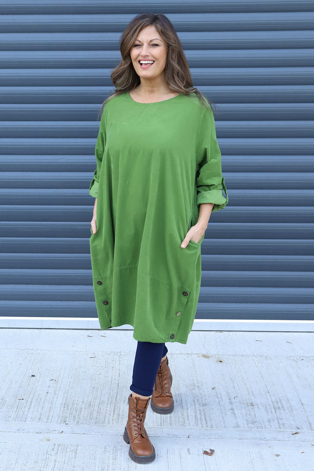 Deborah Needlecord Dress Green