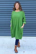 Deborah Needlecord Dress Green Green - Deborah Needlecord Dress Green