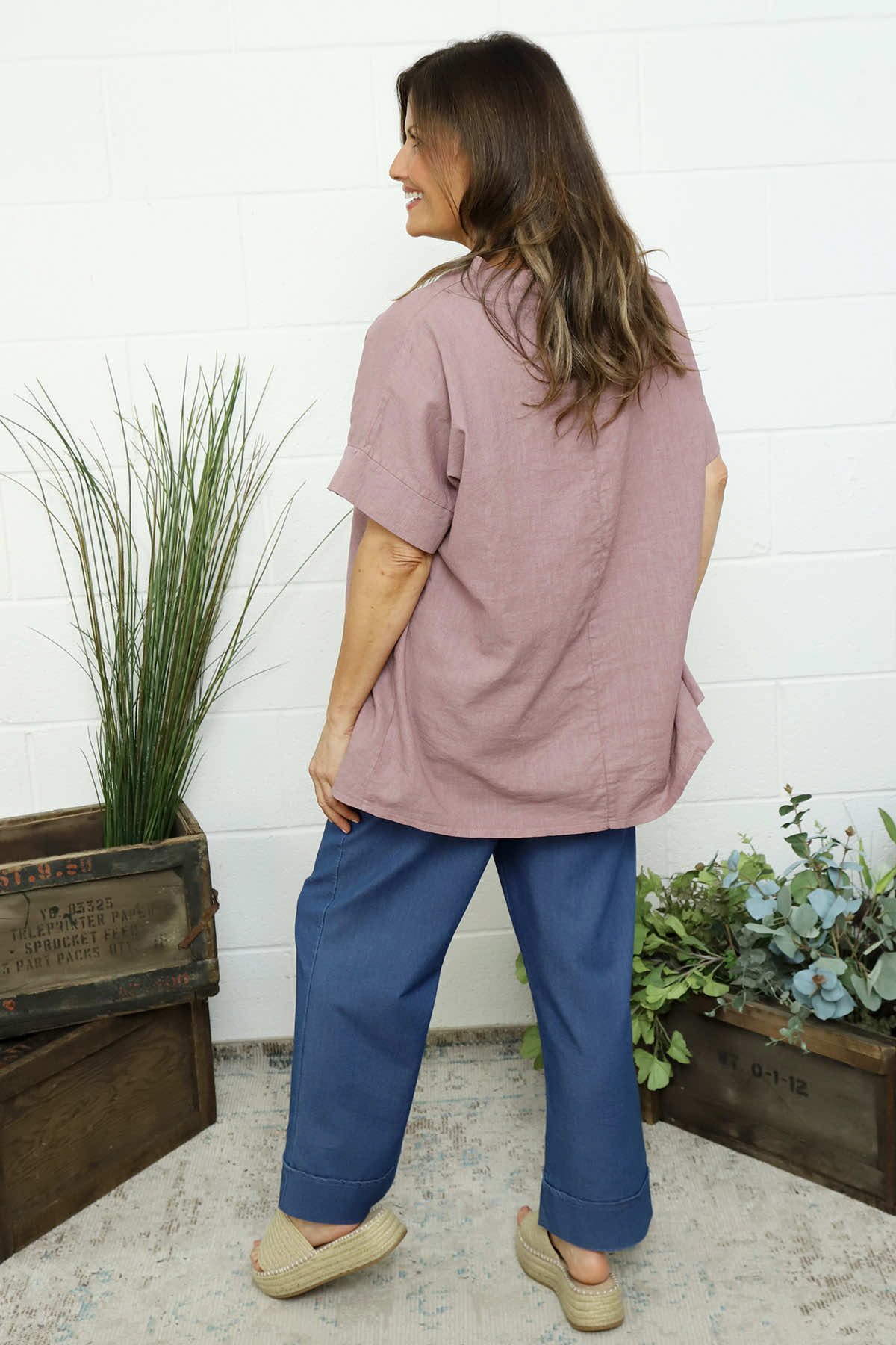Haley Linen Top Mauve