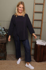 Andie Seam Detail Cotton Top Navy Navy - Andie Seam Detail Cotton Top Navy