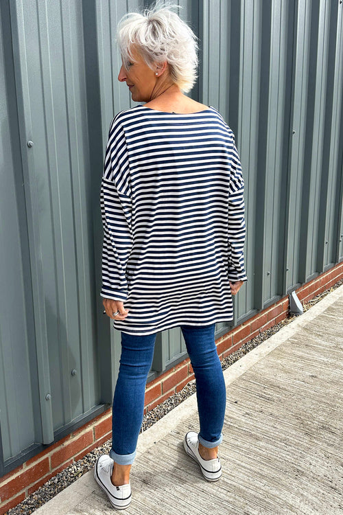 Jemima Stripe Pocket Top Navy - Image 4