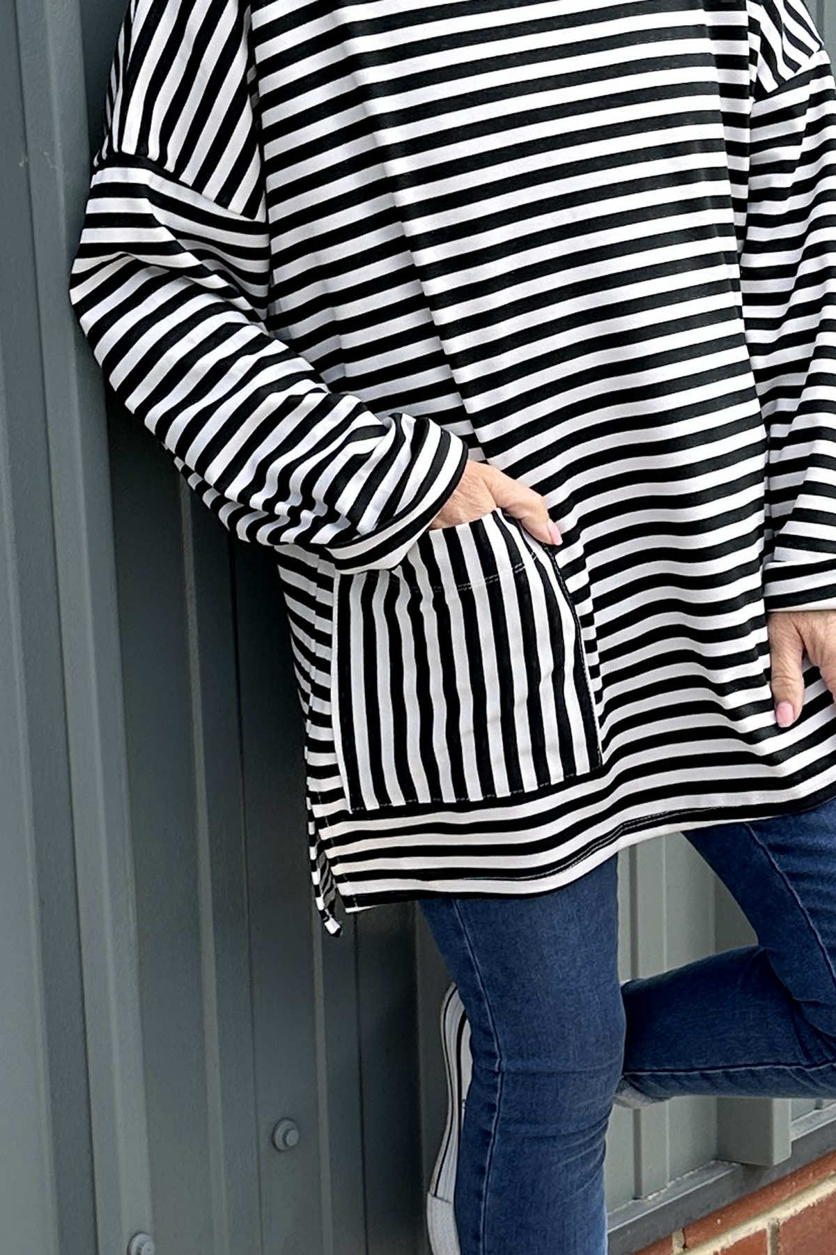 Jemima Stripe Pocket Top Black