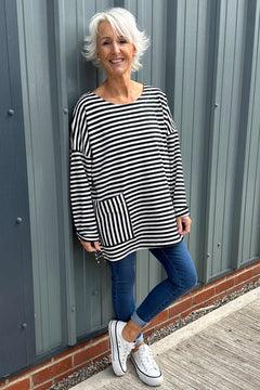 Jemima Stripe Pocket Top Black