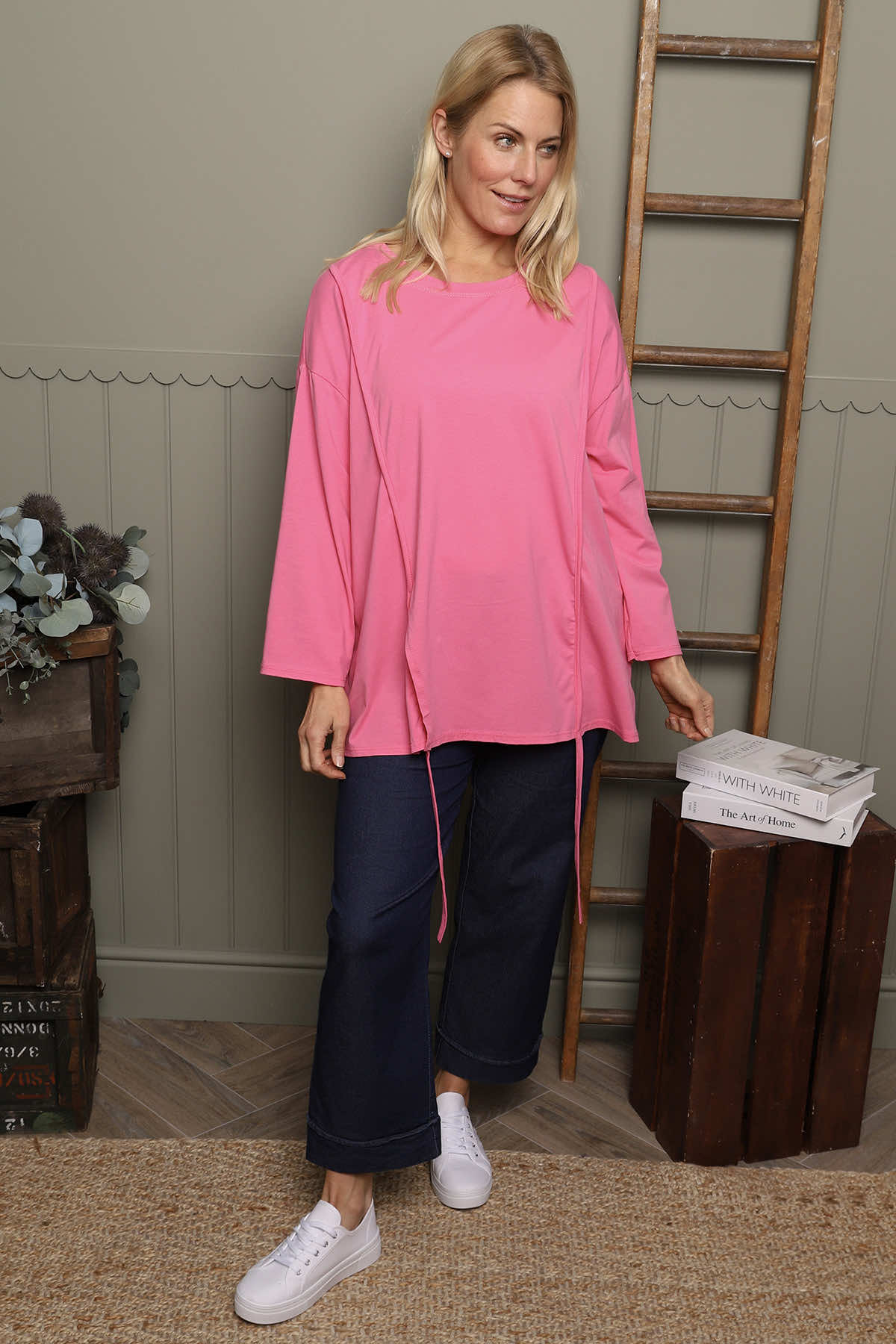 Andie Seam Detail Cotton Top Fuchsia