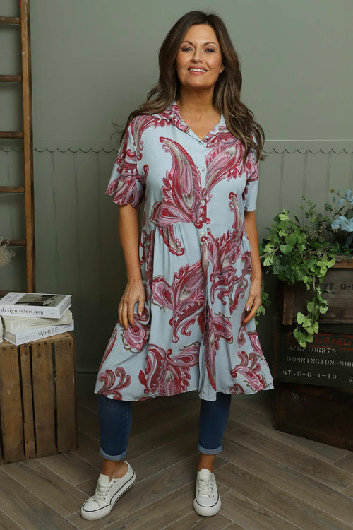 Jojo Print Button Dress Light Blue - Image 1