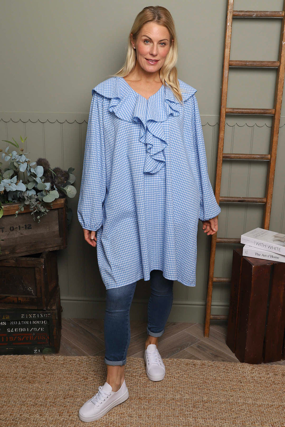 Sophronia Gingham Cotton Tunic Powder Blue