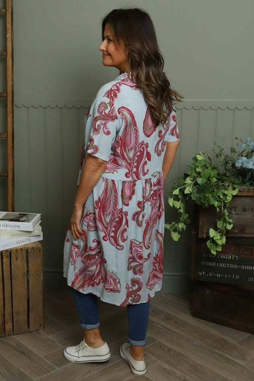 Jojo Print Button Dress Light Blue - Image 4