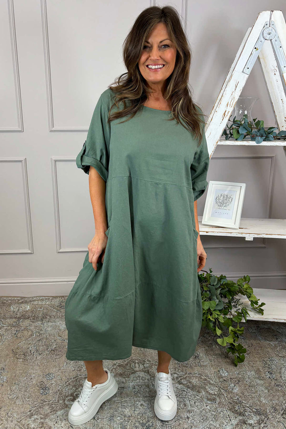 Penelope Pocket Linen Dress Khaki