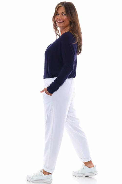 Kayomi Jersey Pocket Cotton Joggers White - Image 4