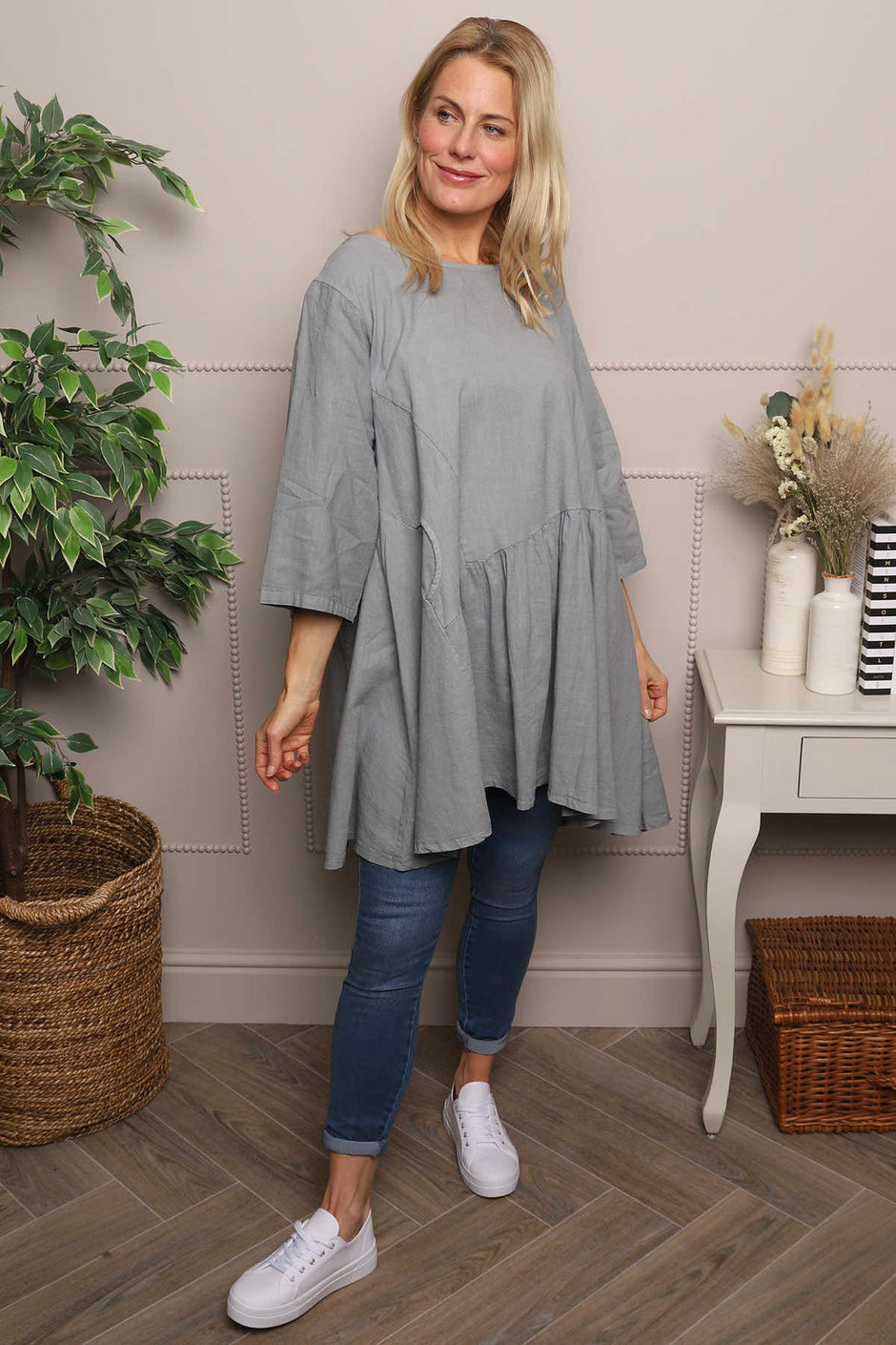 Lanton Linen Tunic Mid Grey