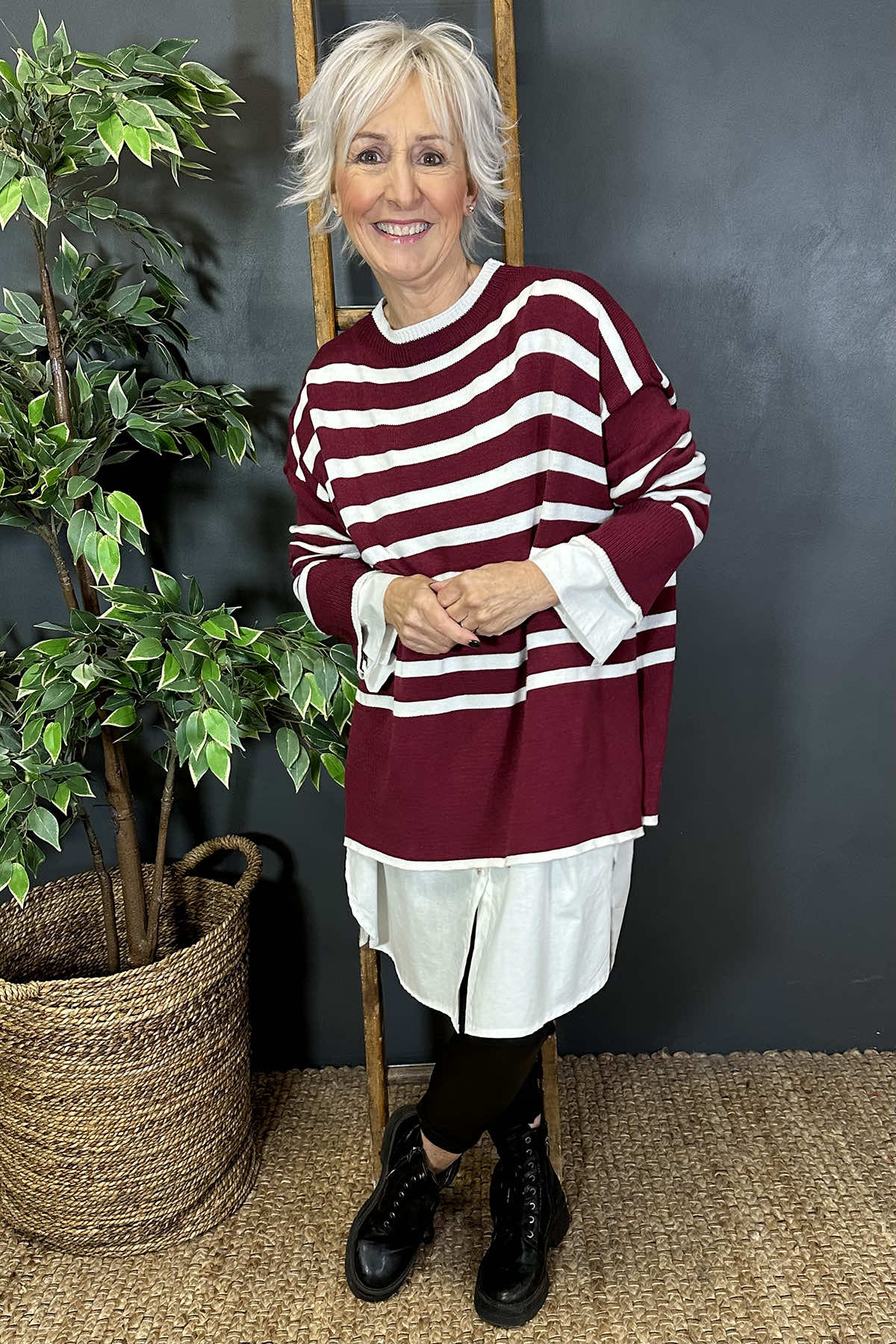 Patsy Stripe Jumper Wine