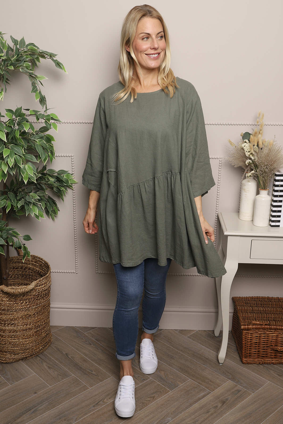Lanton Linen Tunic Khaki