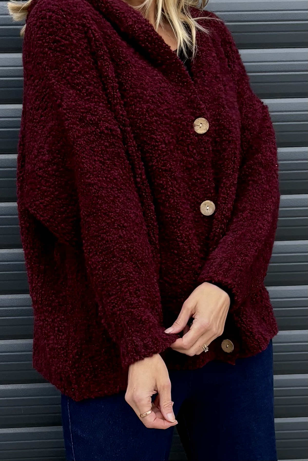 Joelle Hooded Boucle Cardigan Wine