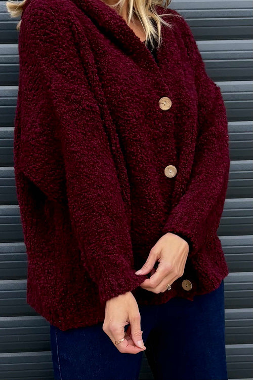 Joelle Hooded Boucle Cardigan Wine - Image 3