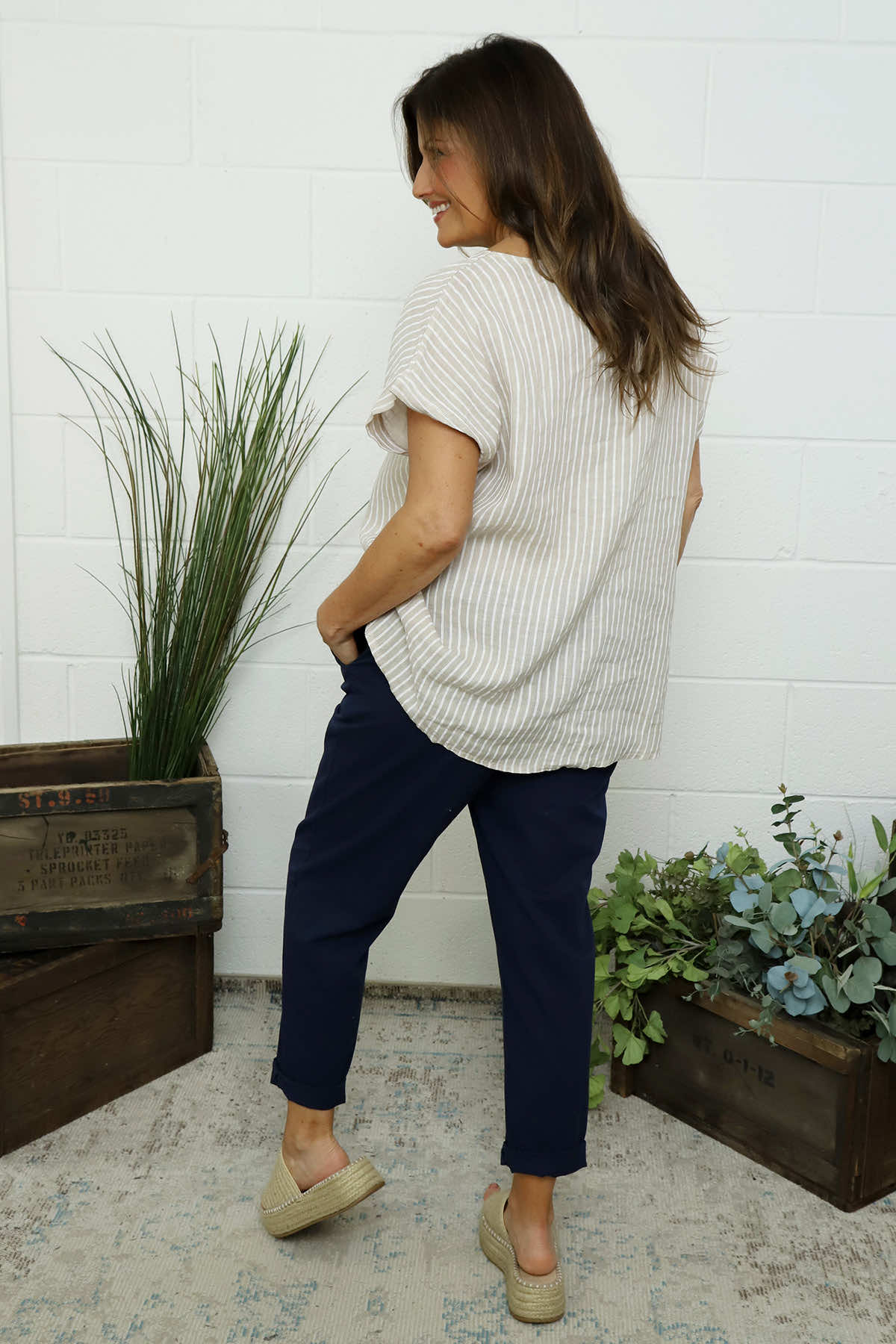 Sarai Stripe Linen Top Stone