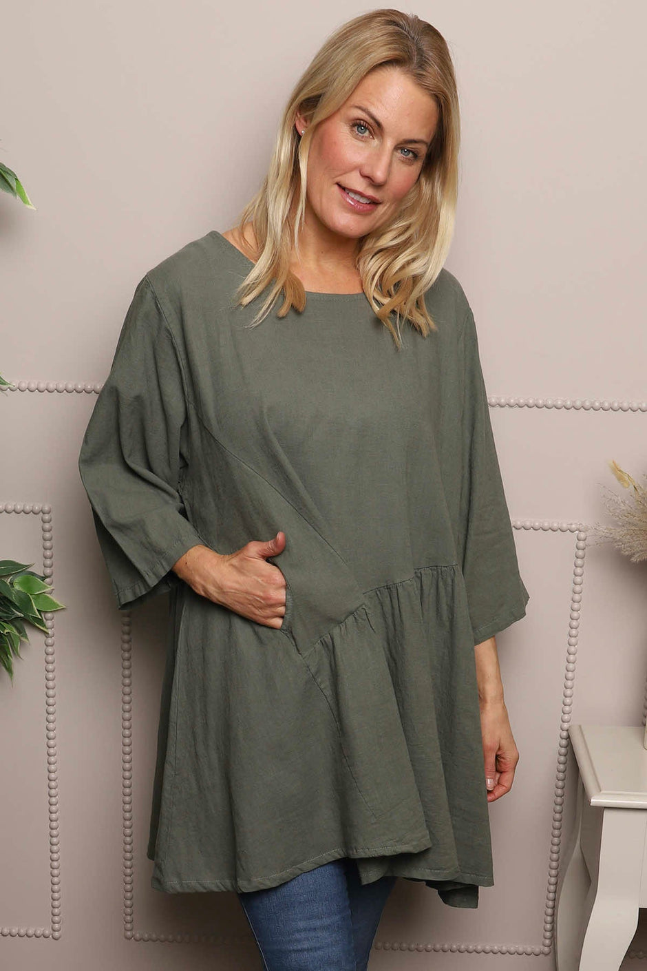 Lanton Linen Tunic Khaki