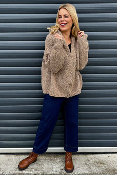 Joelle Hooded Boucle Cardigan Camel