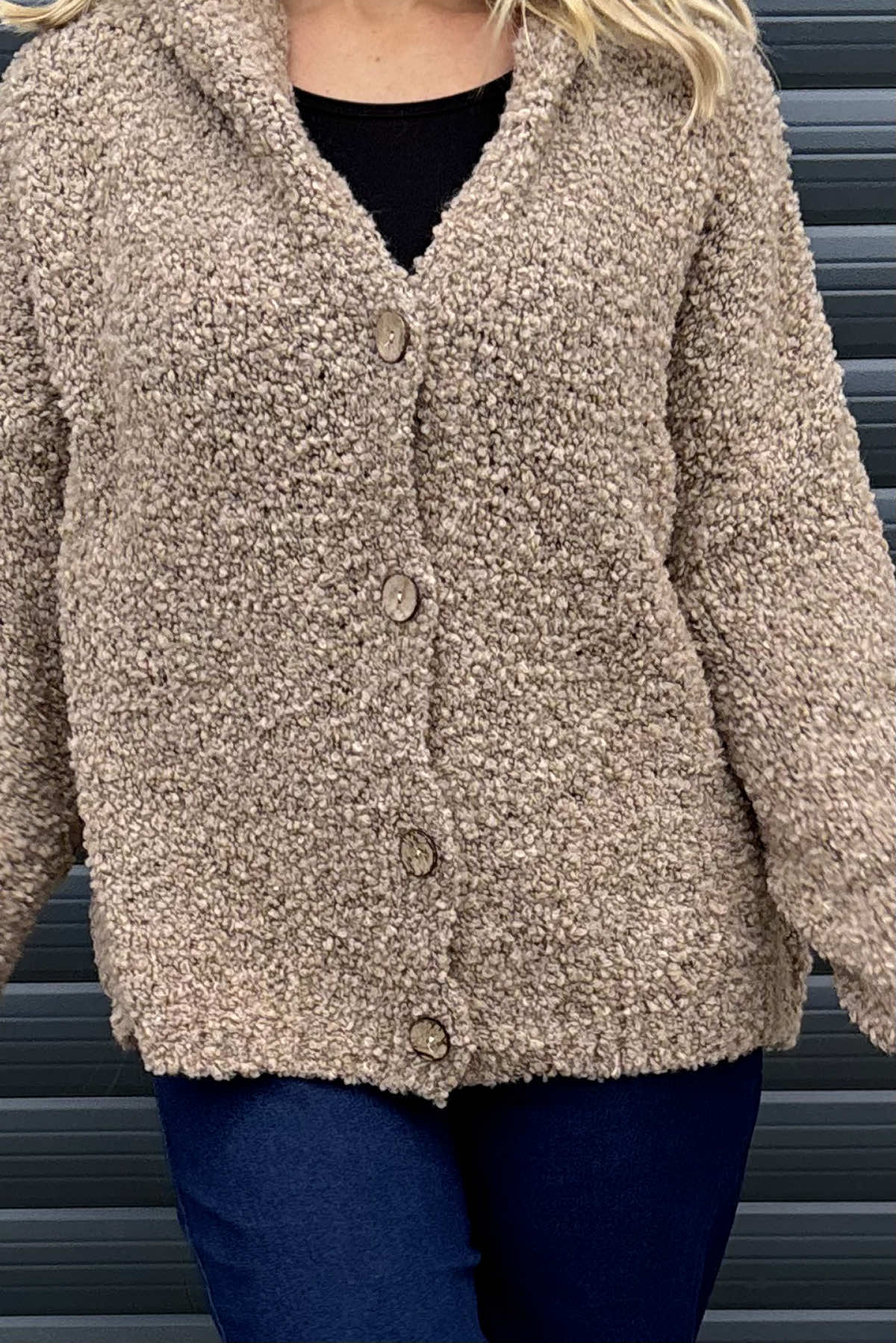 Joelle Hooded Boucle Cardigan Camel