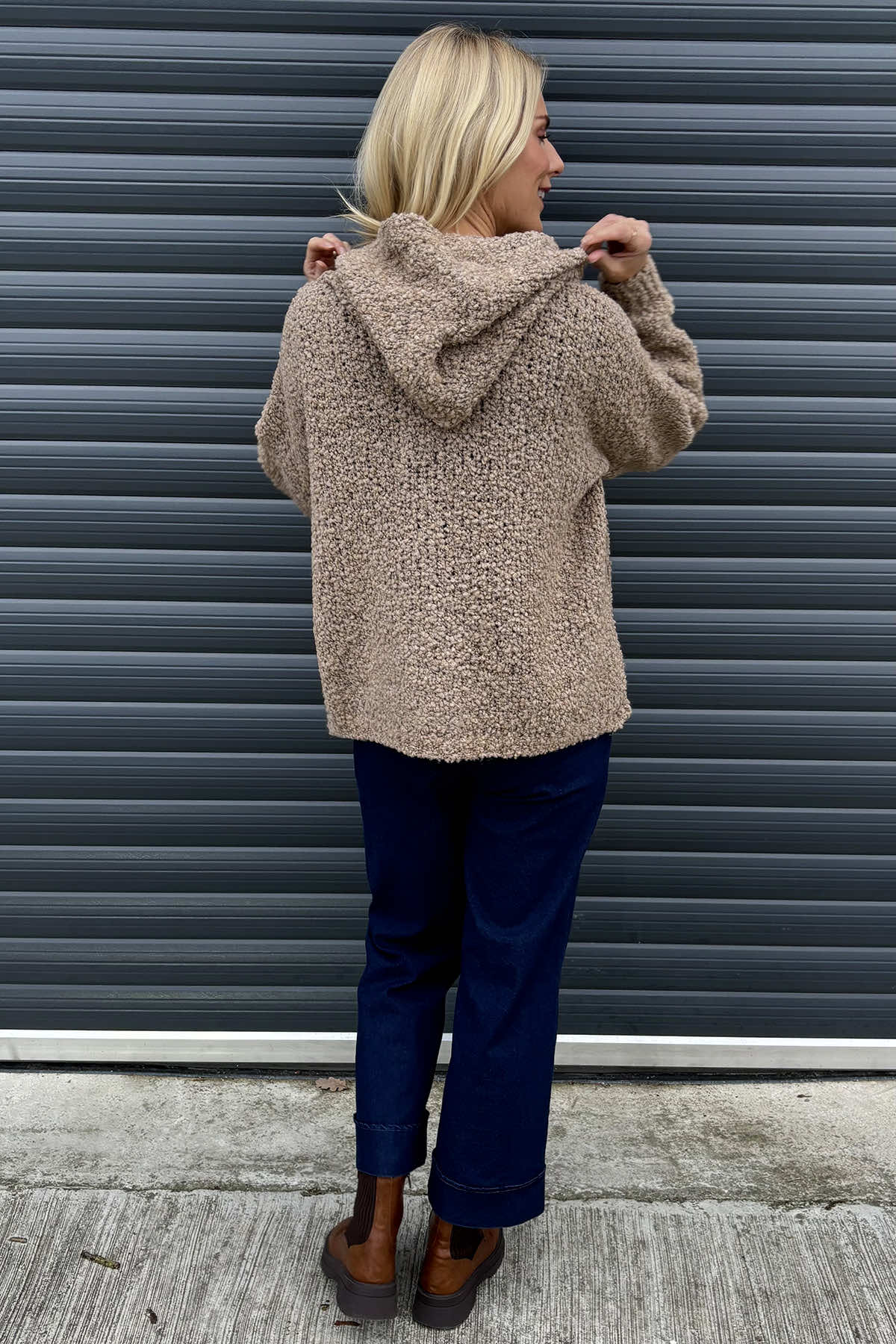 Joelle Hooded Boucle Cardigan Camel