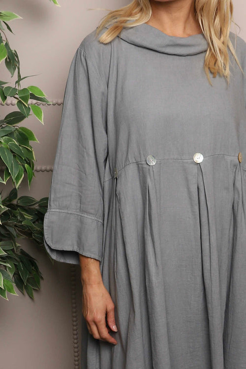 Cromer Button Detail Linen Dress Mid Grey - Image 3