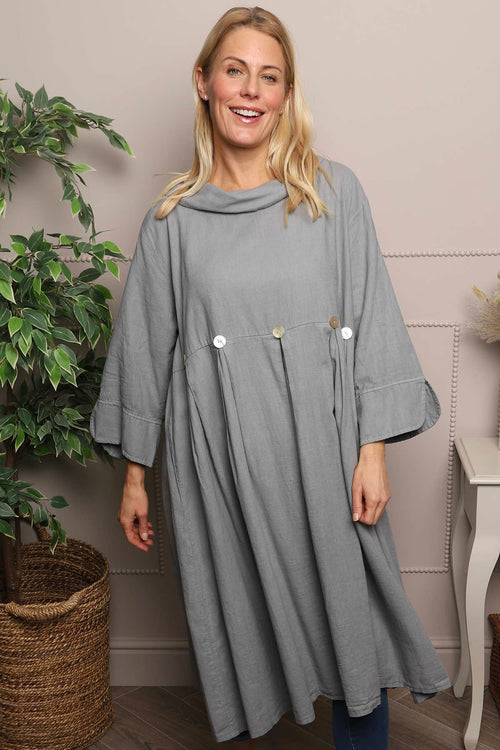Cromer Button Detail Linen Dress Mid Grey
