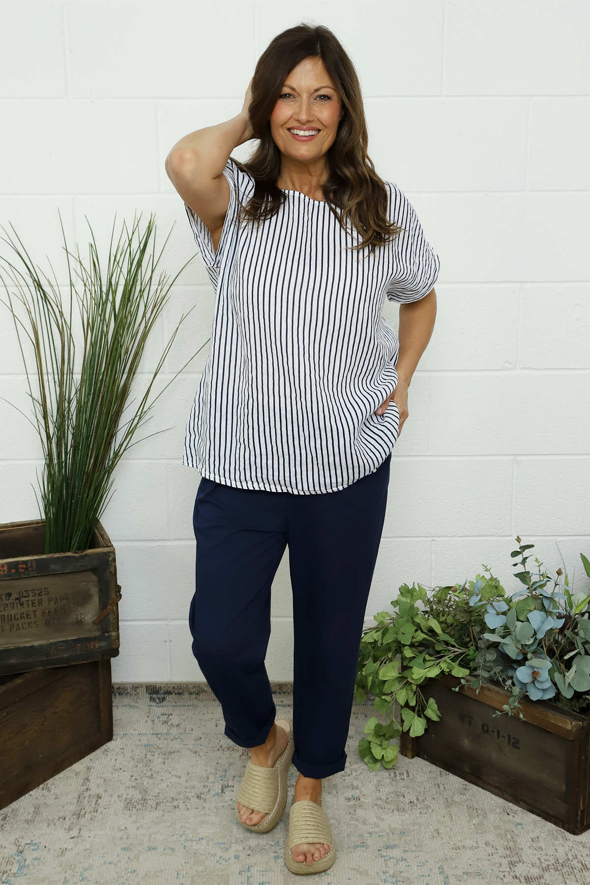 Sarai Stripe Linen Top White