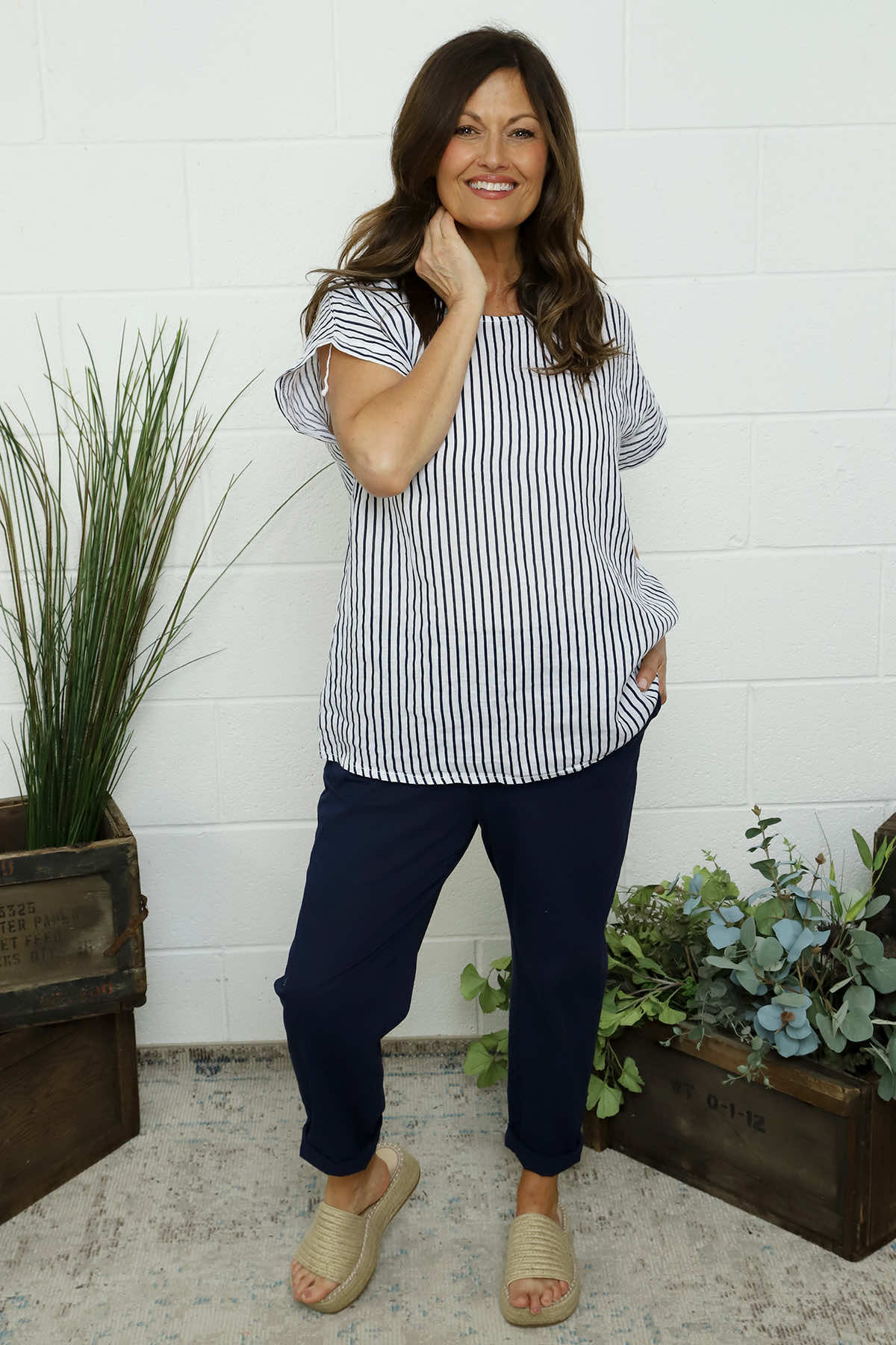 Sarai Stripe Linen Top White