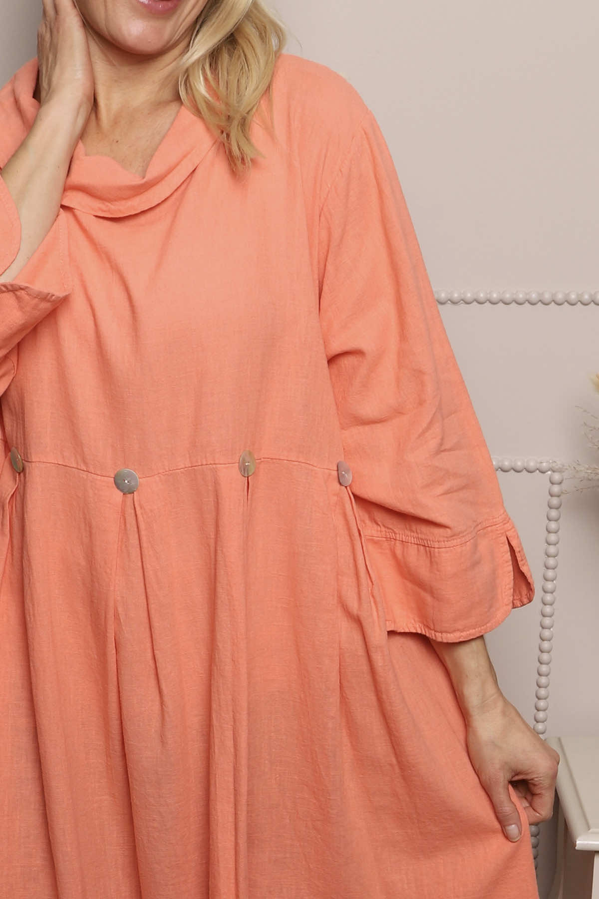 Cromer Button Detail Linen Dress Orange