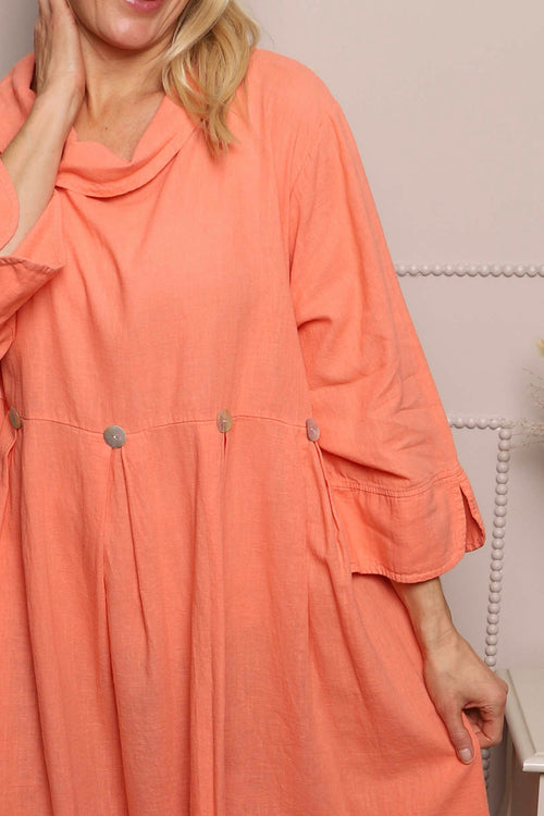 Cromer Button Detail Linen Dress Orange - Image 3