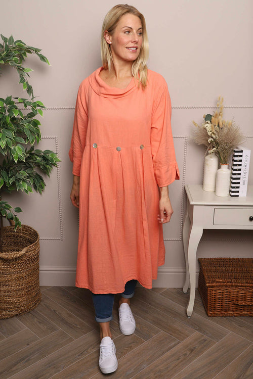 Cromer Button Detail Linen Dress Orange - Image 1
