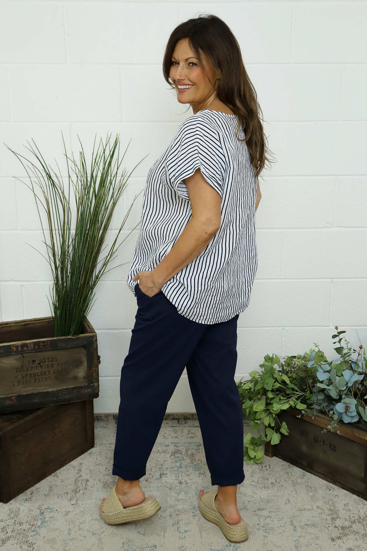 Sarai Stripe Linen Top White