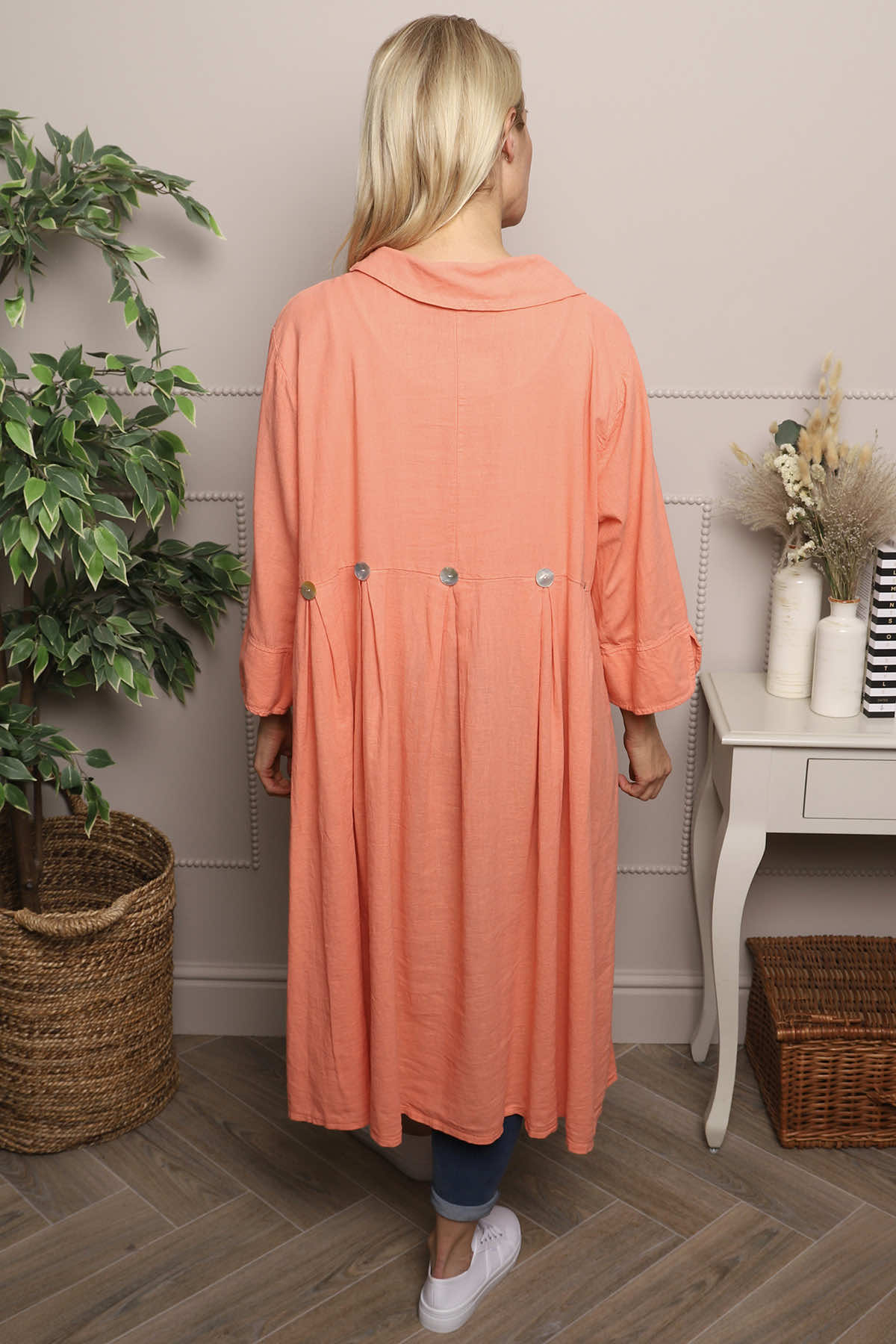 Cromer Button Detail Linen Dress Orange