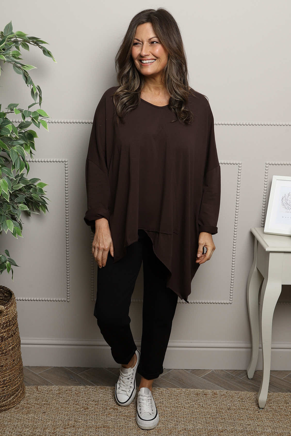 Jodie Dip Side Cotton Top Cocoa