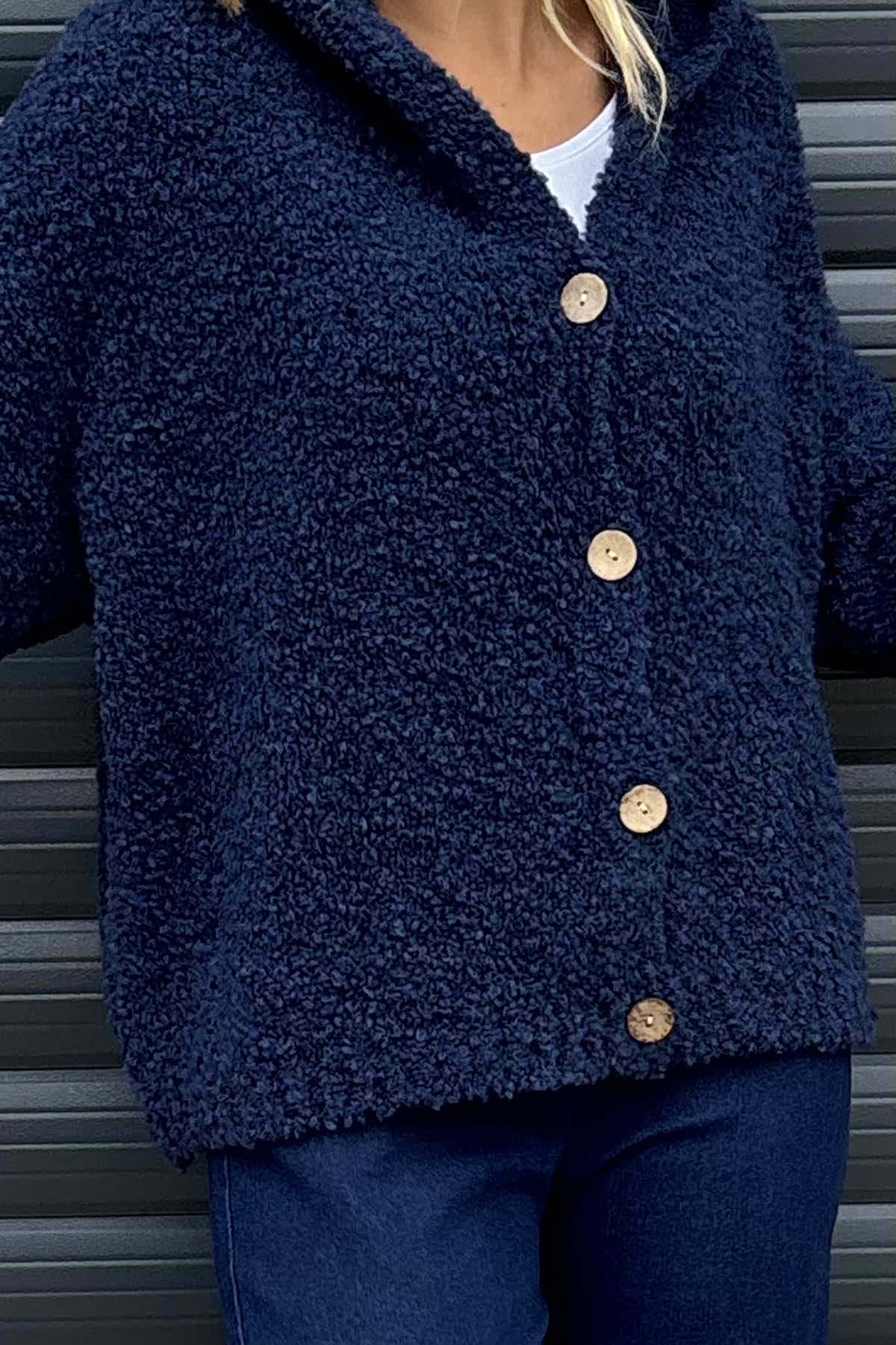 Joelle Hooded Boucle Cardigan Navy